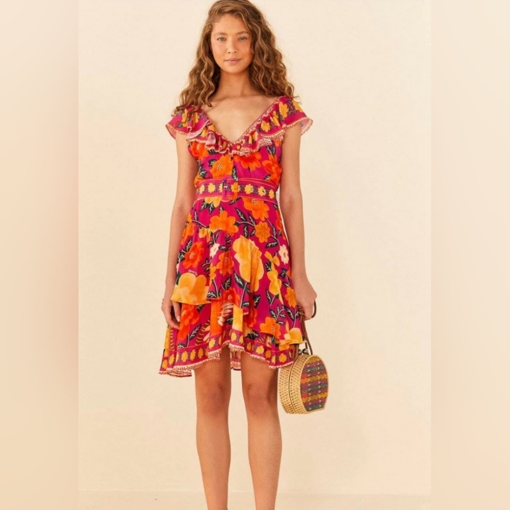 Farm Rio Flowers Tapestry Pink Mini Dress Size Large NWT